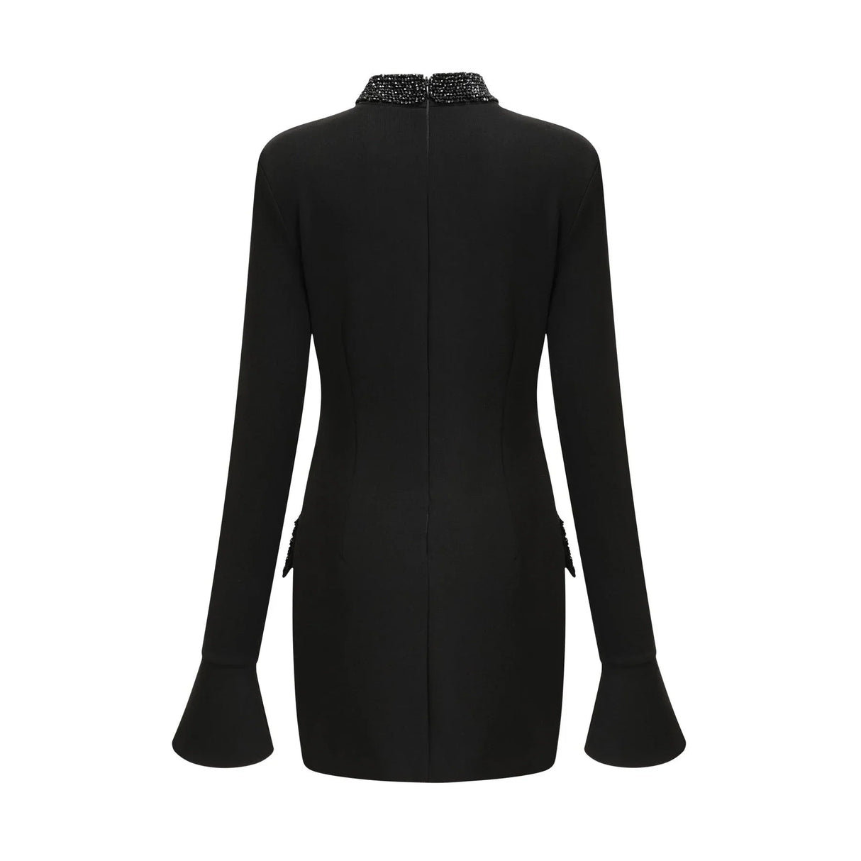 Ariella Elegant Long Dress - Round Neck - Flared Cuffs - Crystal Embellishment - Rear Zip Fastening