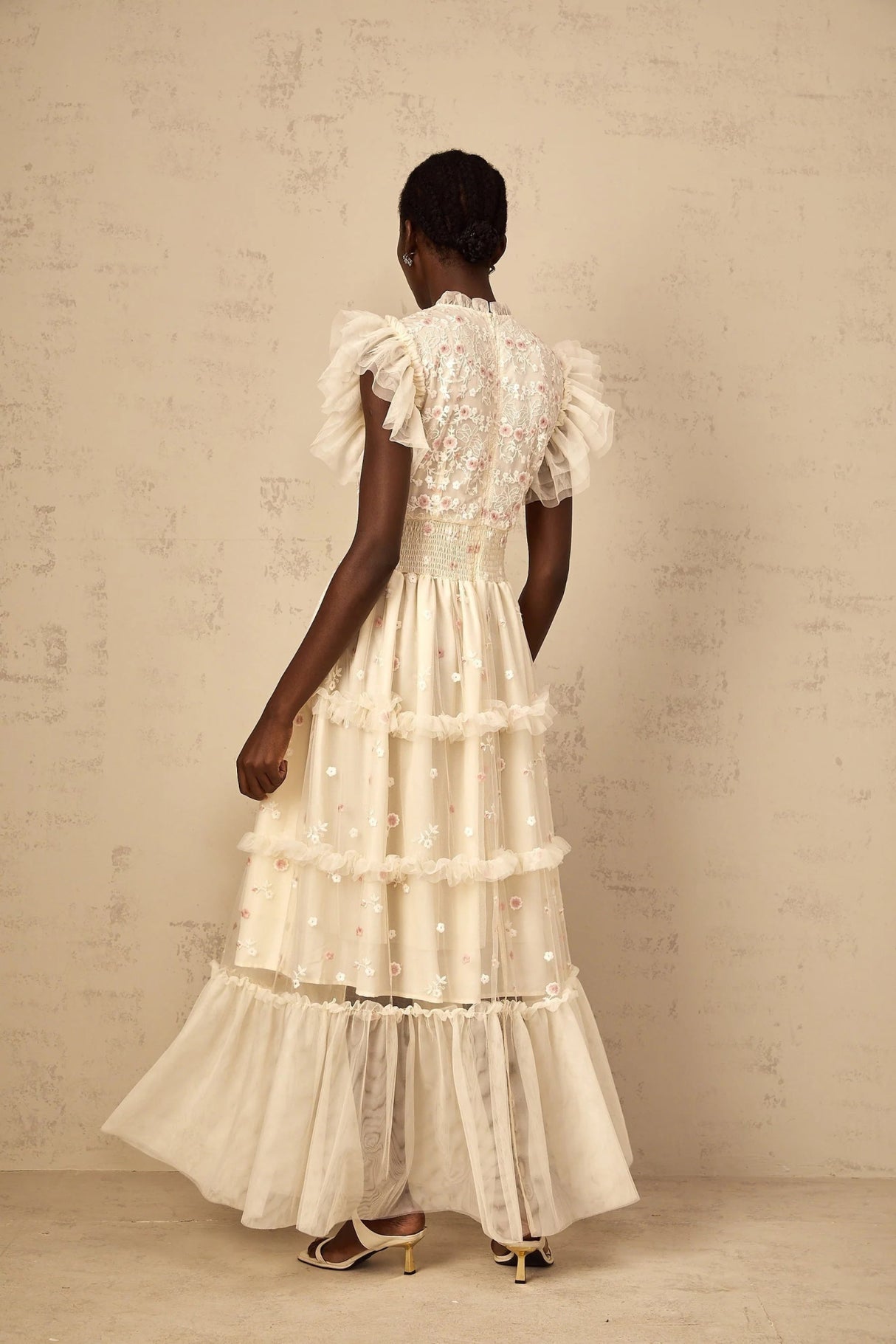 Ariella Maxi Dress White Floral Embroidered Tiered Tulle