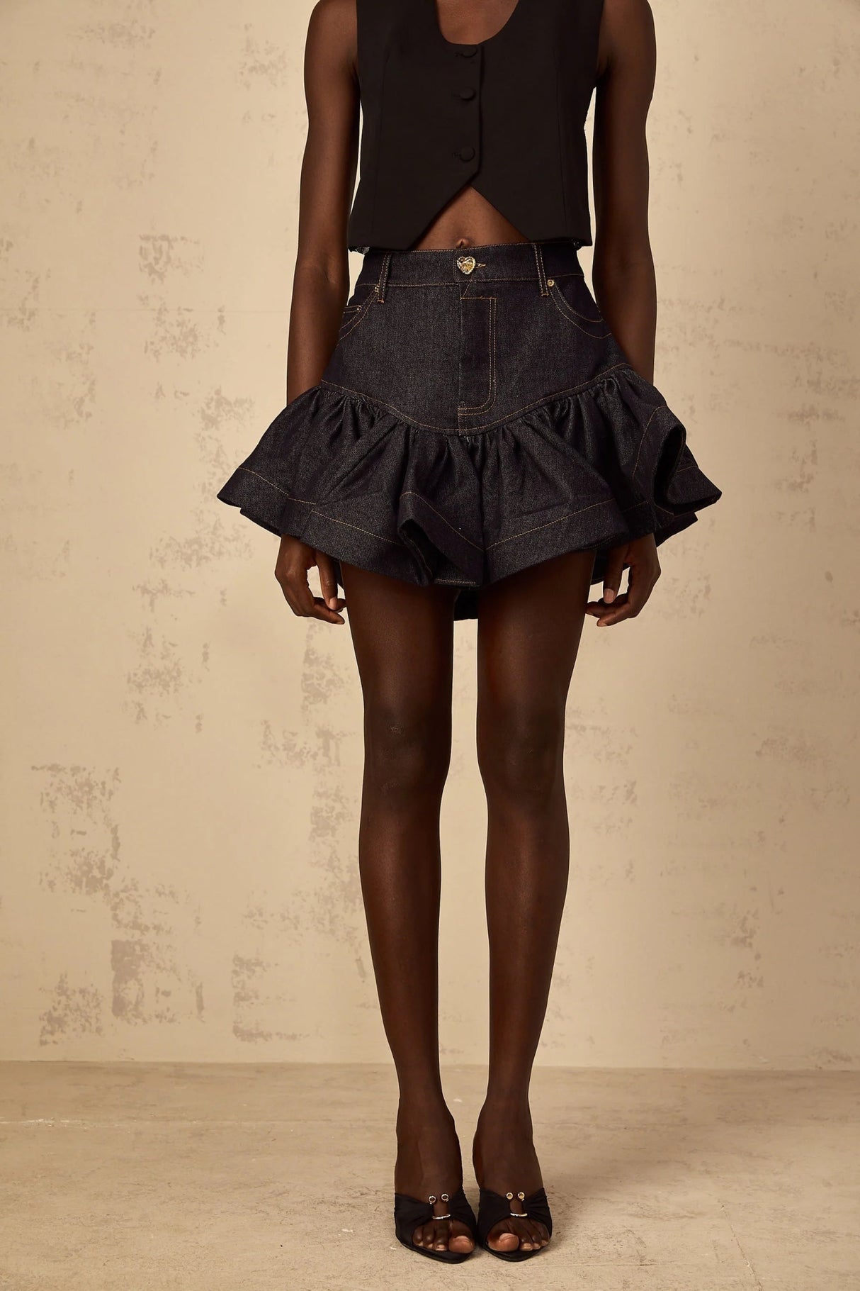 Arielle Indigo Denim Ruffled Mini Skirt