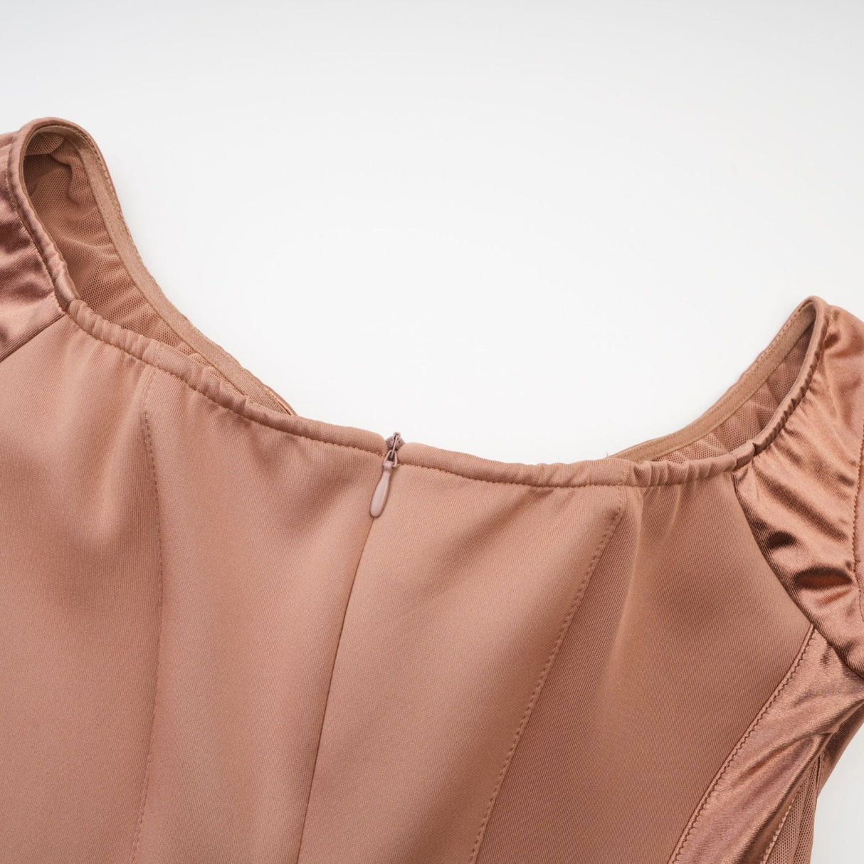 Armanda Off the Shoulder - Bustier Style - Waist Tightened - Satin Finish - Flared Hem - Midi Dress