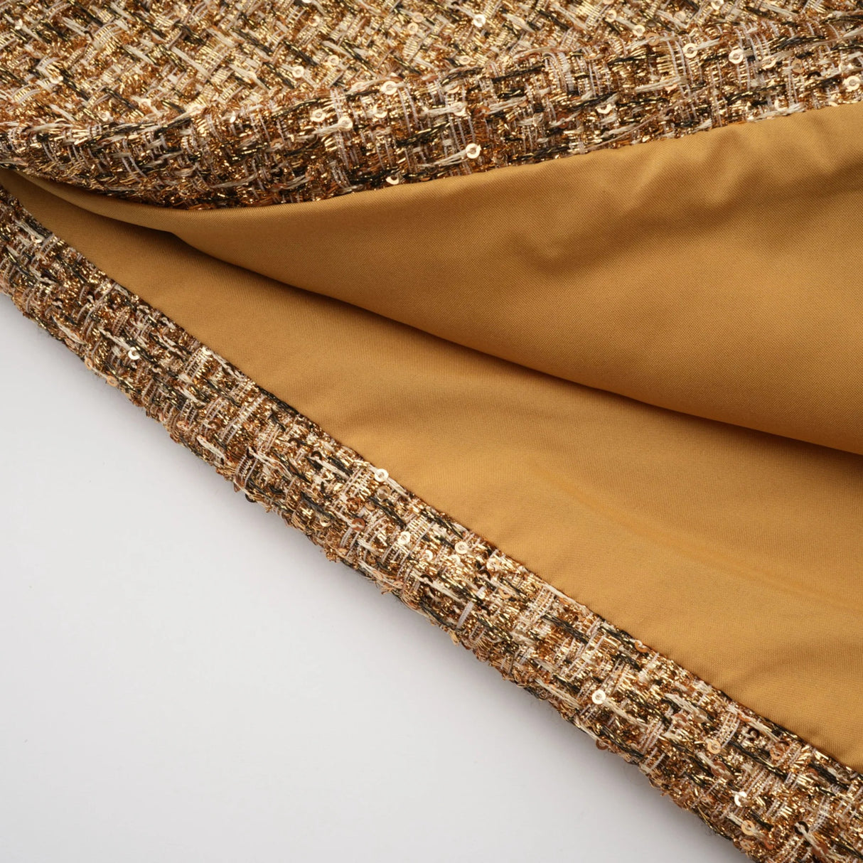 Arna Gold Round Neck Tweed Mini Dress