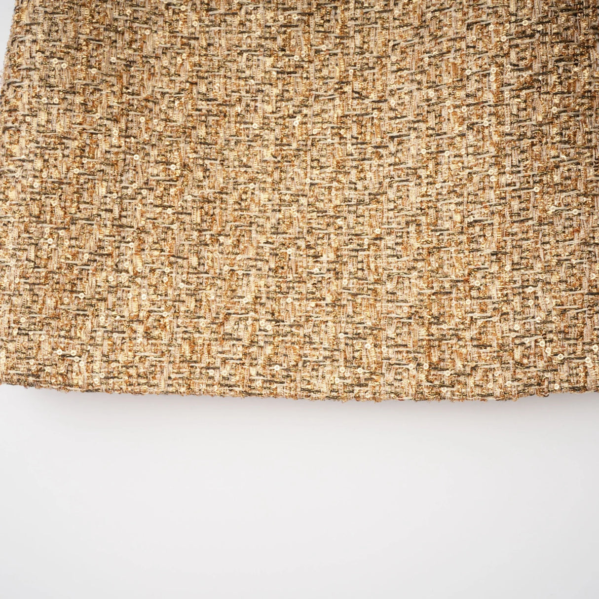 Arna Gold Sweetheart Neckline Tweed Mini Dress