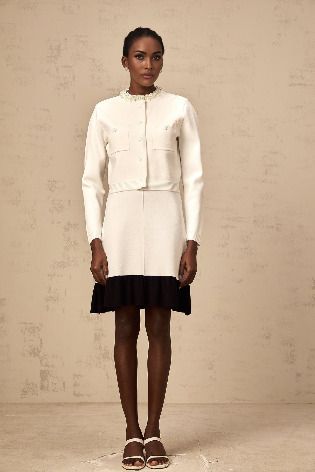 Artemide Cardigan - Round Neck - Long Sleeves - Knitted Construction - Faux - Pearl Embellishment - Button Fastening