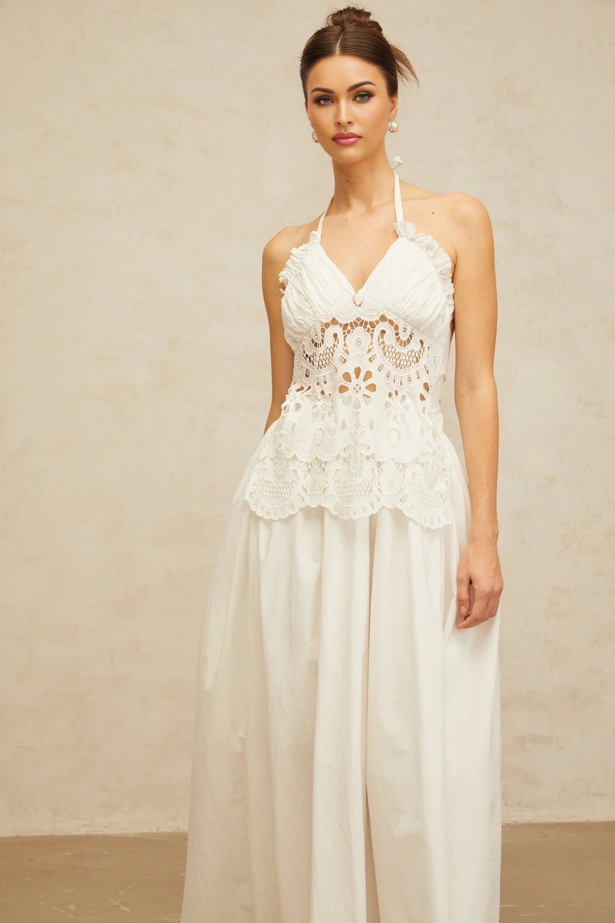 Artemide Maxi Dress White Floral Embroidered Cut - Out & Open Back