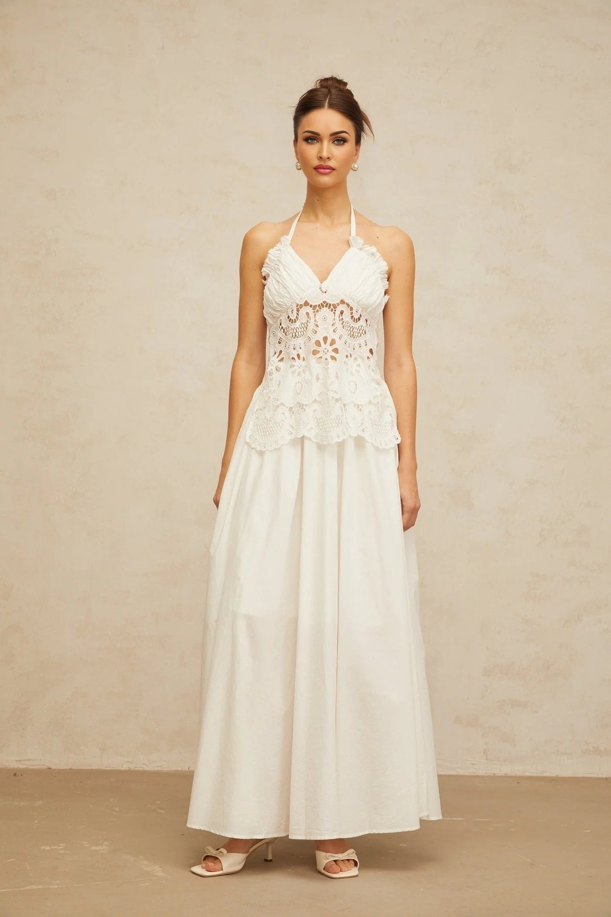 Artemide Maxi Dress White Floral Embroidered Cut - Out & Open Back