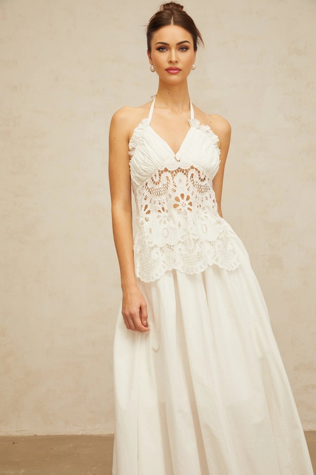 Artemide Maxi Dress White Floral Embroidered Cut - Out & Open Back