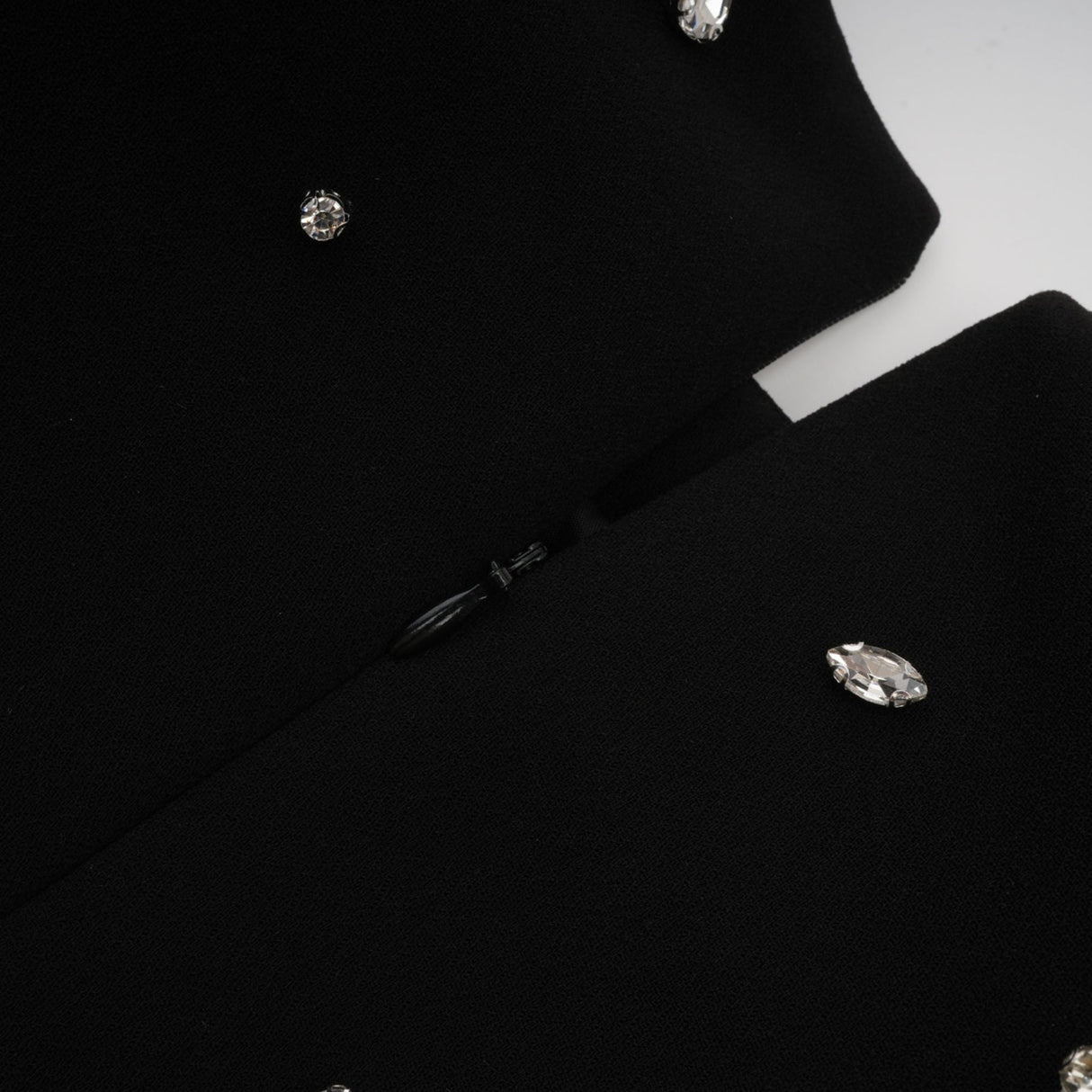 Ashley Maxi Dress - Long Sleeves - Shoulder Pads - Crystal Embellishments - Rear Slit