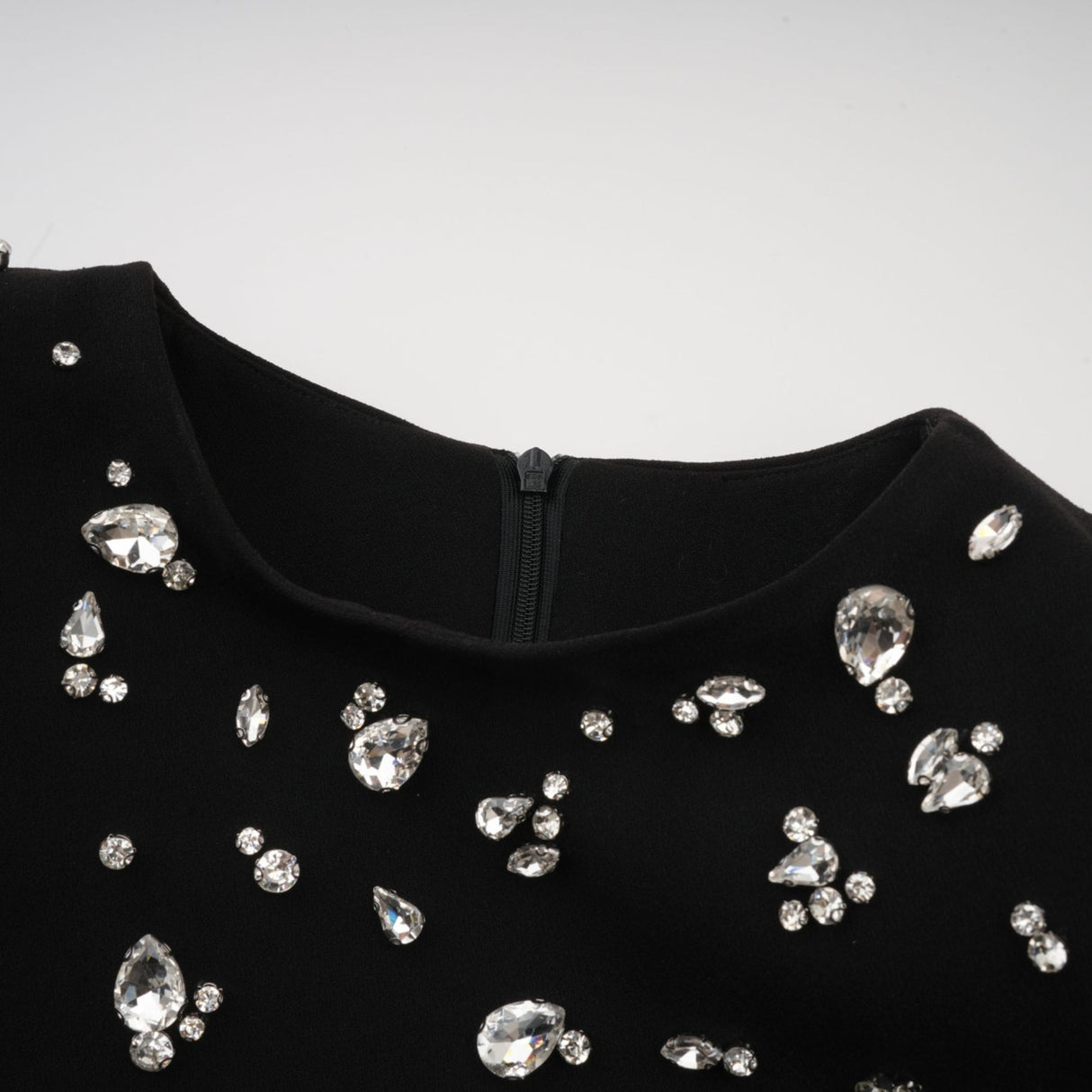 Ashley Maxi Dress - Long Sleeves - Shoulder Pads - Crystal Embellishments - Rear Slit