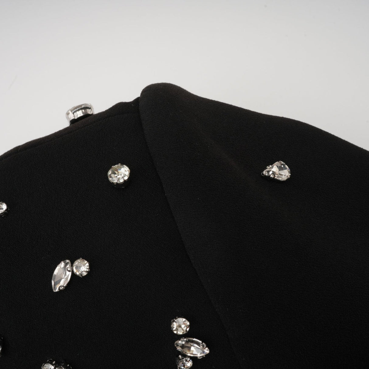 Ashley Maxi Dress - Long Sleeves - Shoulder Pads - Crystal Embellishments - Rear Slit