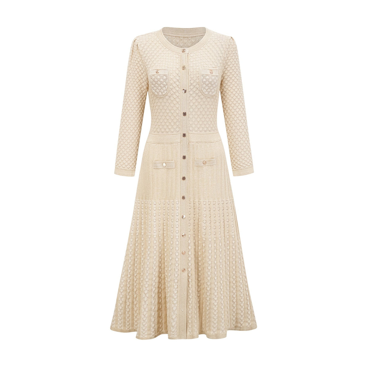 Ashley Midi Dress – Three - Quarter Sleeves – Stretch Jersey – Front Button Fastening