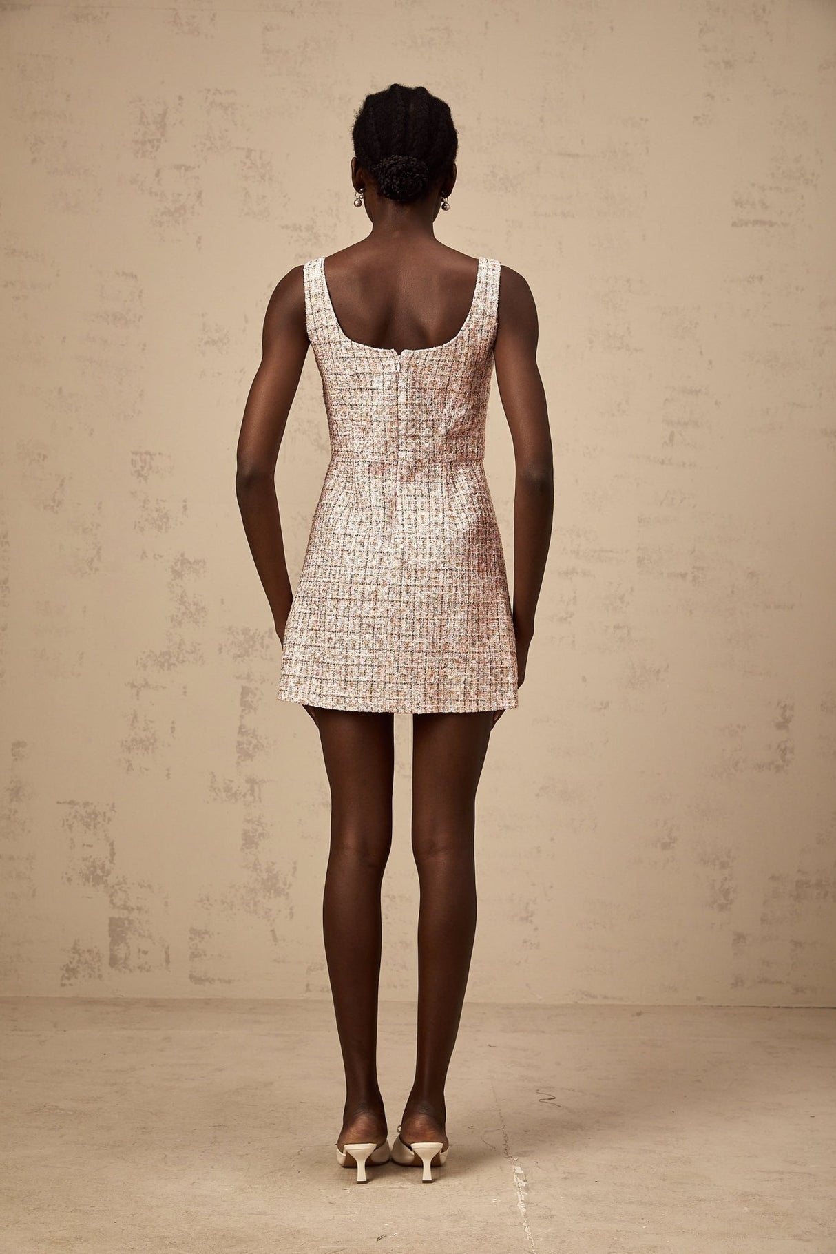 Ashley Mini Dress - Crystal Embellished - Cinched Waist - Square Neck - Side Slit