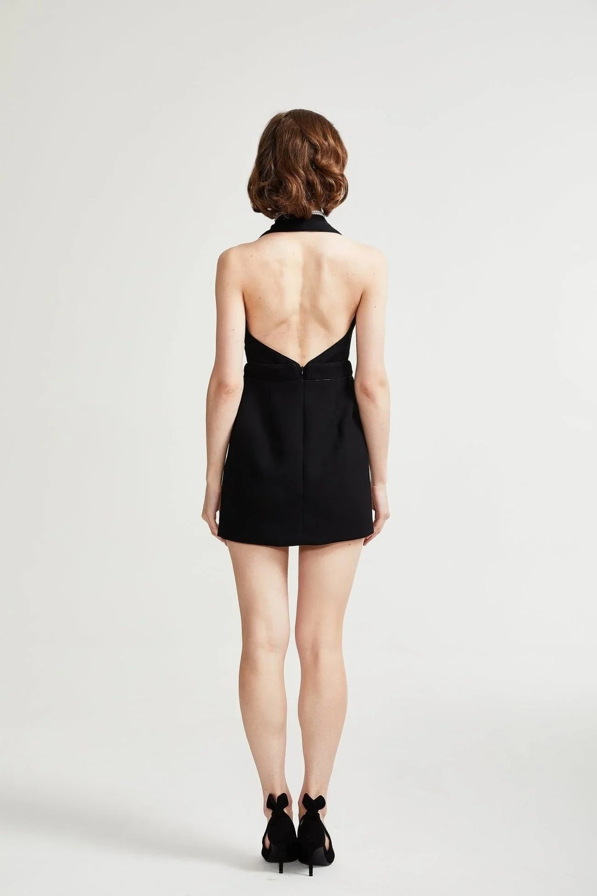 Aspen Halter Neck Mini Dress - Sleeveless - Front Button Detail - Rear Zip - Thigh Length