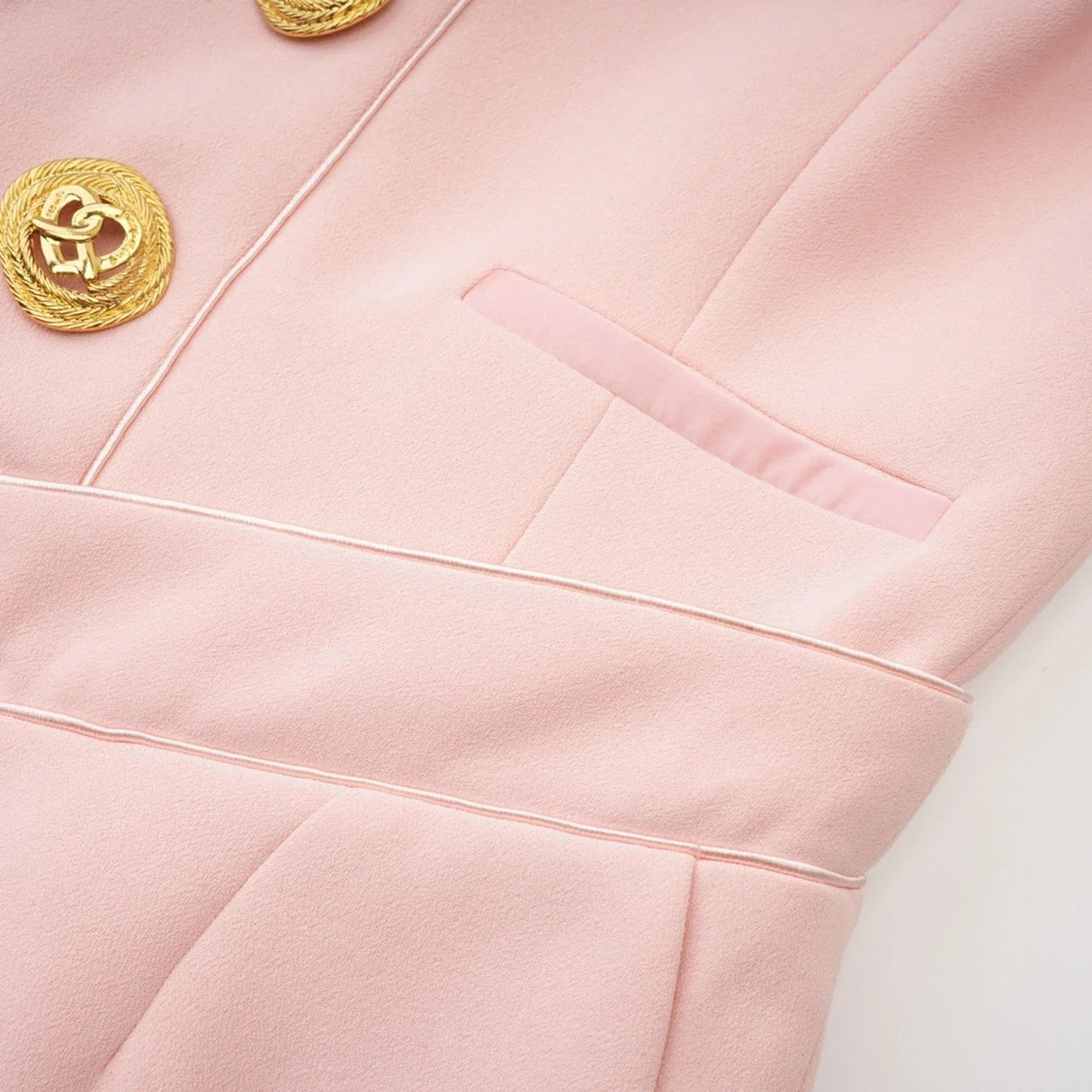 Aspen Pink Mini Dress - Sleeveless - Halter Neck - Front Golden Button Design - Rear Zip Fastening - Thigh Length