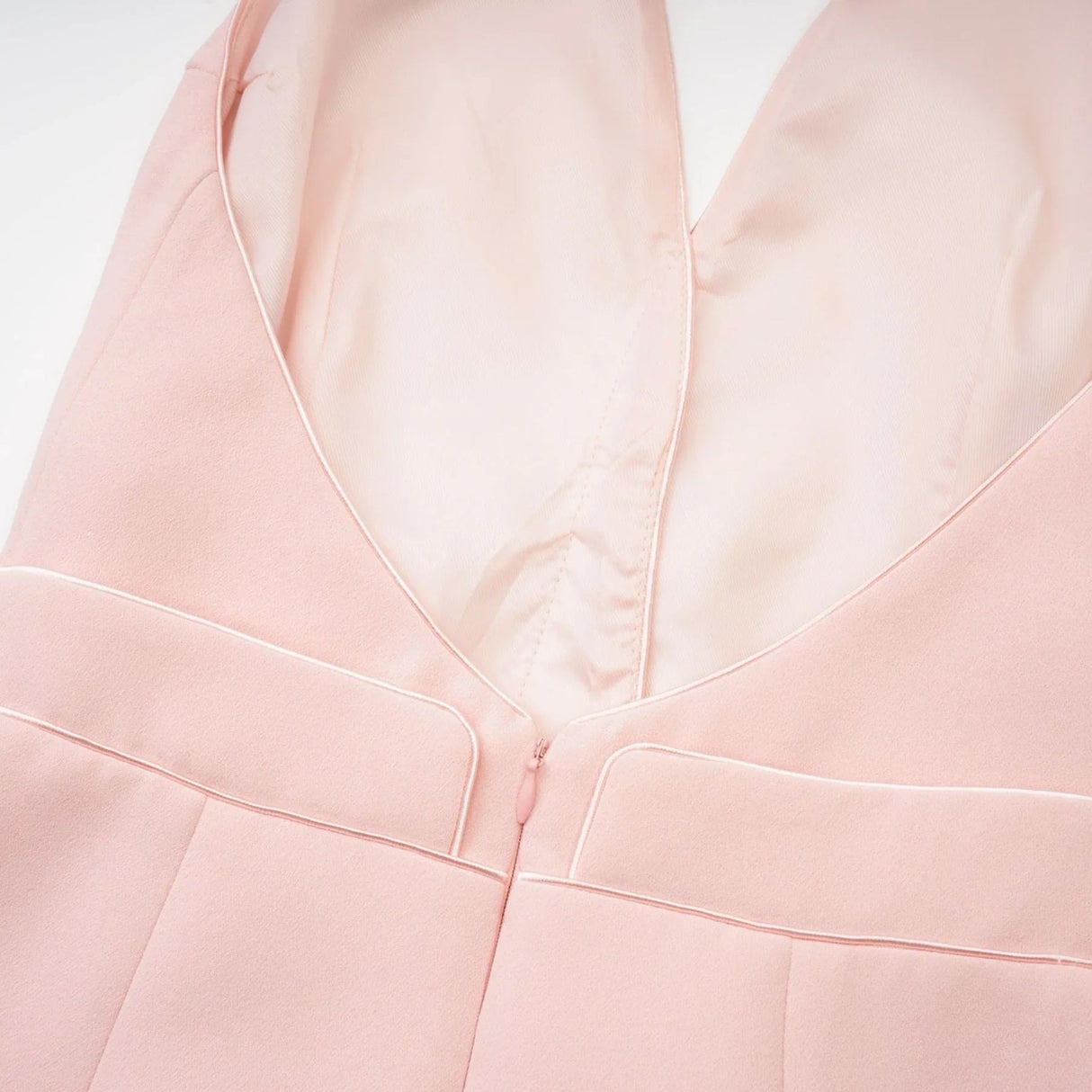 Aspen Pink Mini Dress - Sleeveless - Halter Neck - Front Golden Button Design - Rear Zip Fastening - Thigh Length