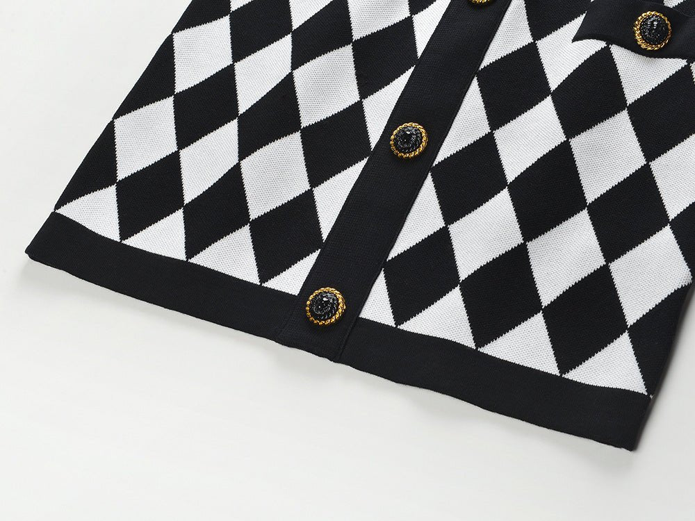 Aspen Skirt - Form - Fitting Pencil Silhouette - Bold Harlequin Pattern - Snug Tailored Fit - Comfortable Knitted Fabric