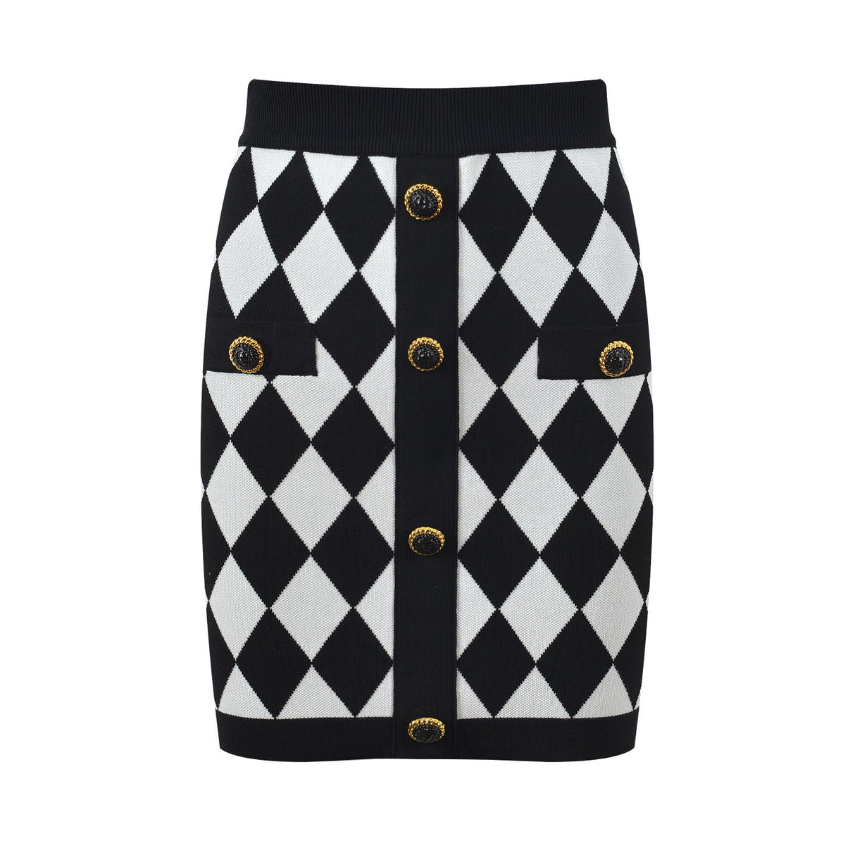 Aspen Skirt - Form - Fitting Pencil Silhouette - Bold Harlequin Pattern - Snug Tailored Fit - Comfortable Knitted Fabric