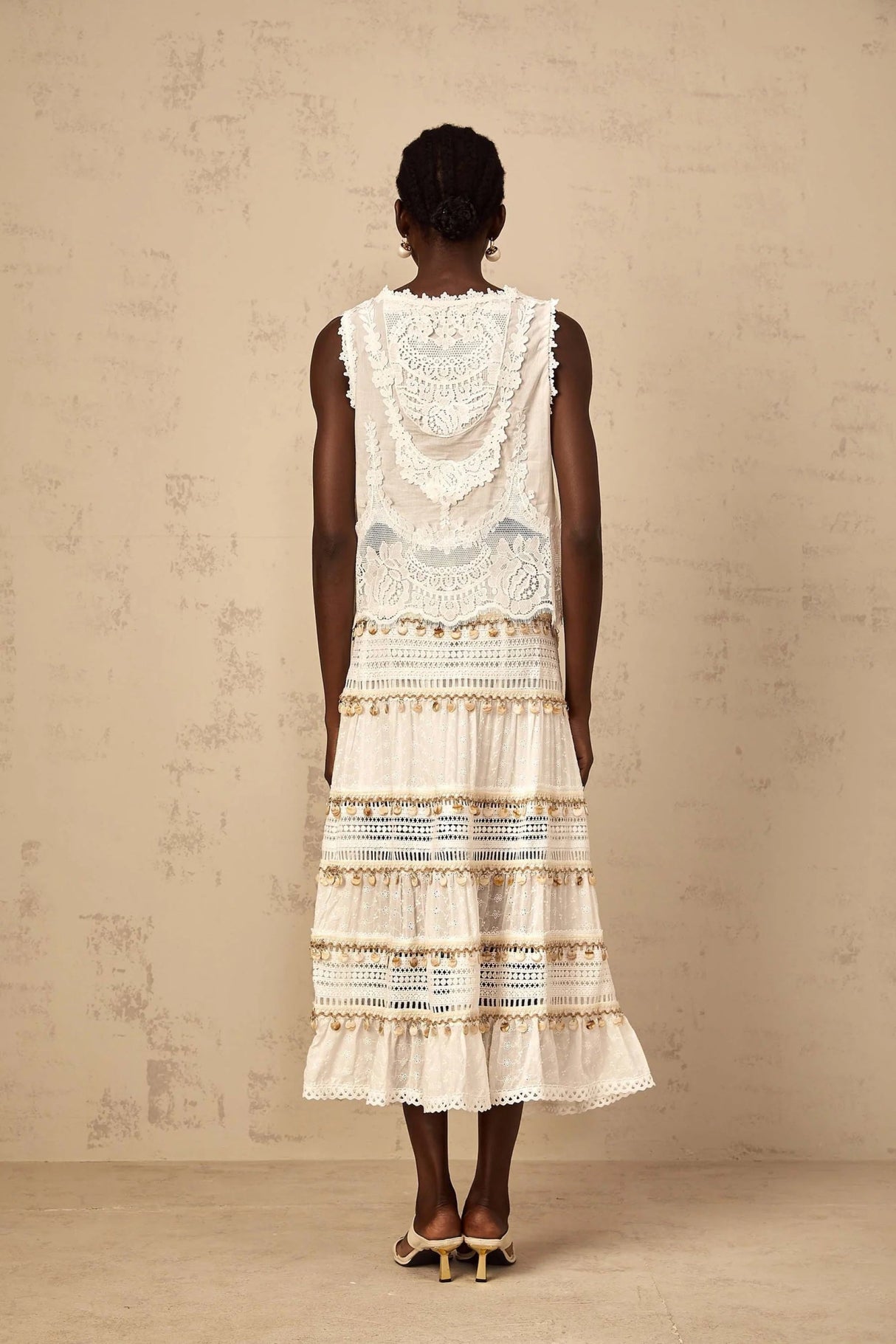 Aspen Skirt with Delicate Lace Trim in White