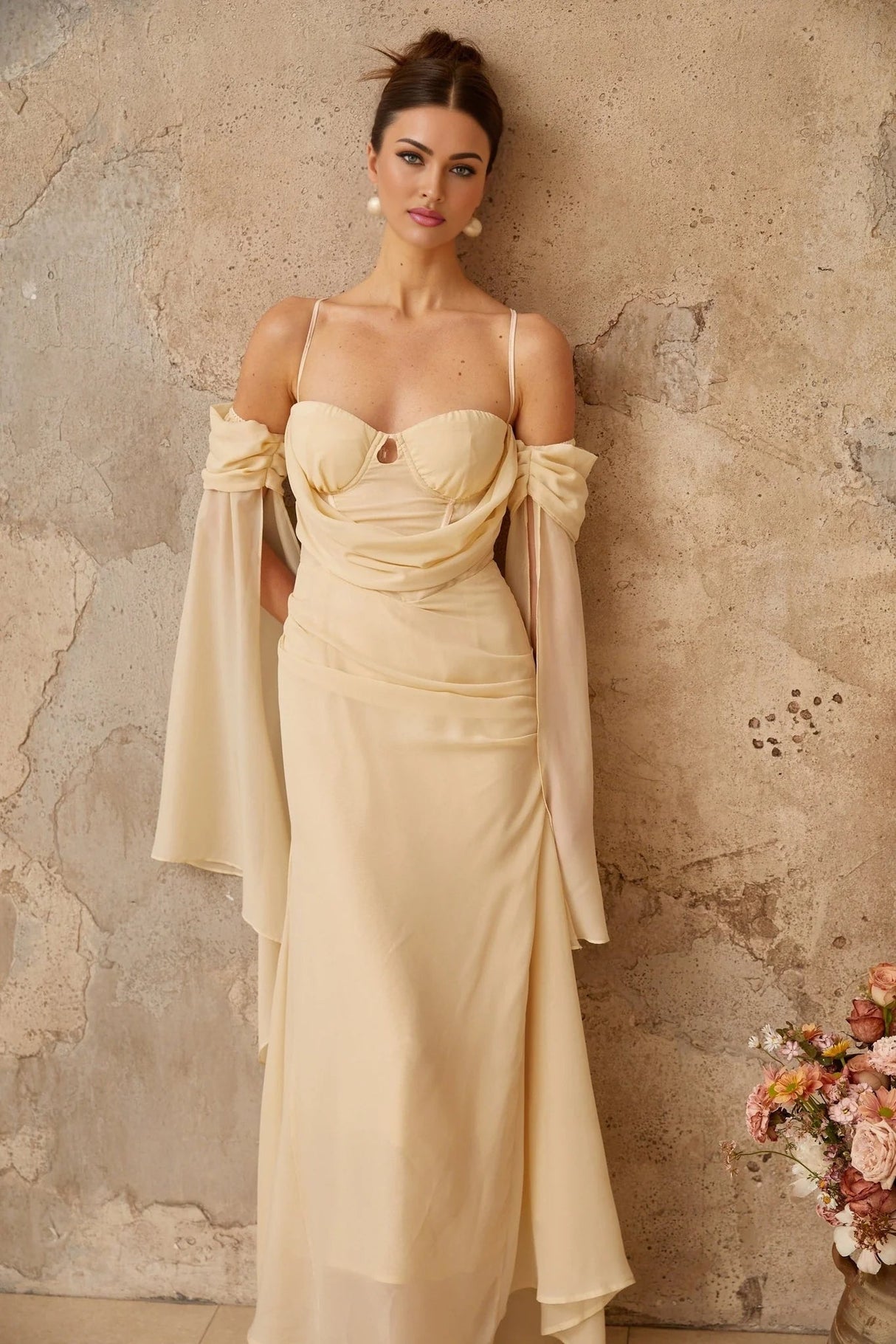 Assunta Maxi Dress Cold Shoulder Sweetheart Neckline & Ruched Detailing