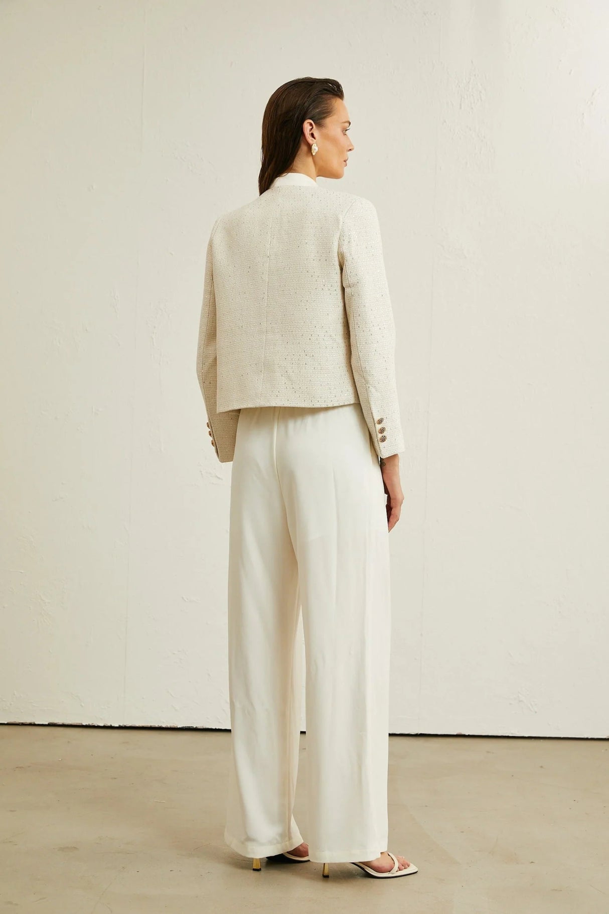 Assuntina Jacket - Tweed - Sequin Embellishments - Buttoned Cuffs - Double - Breasted Fastening