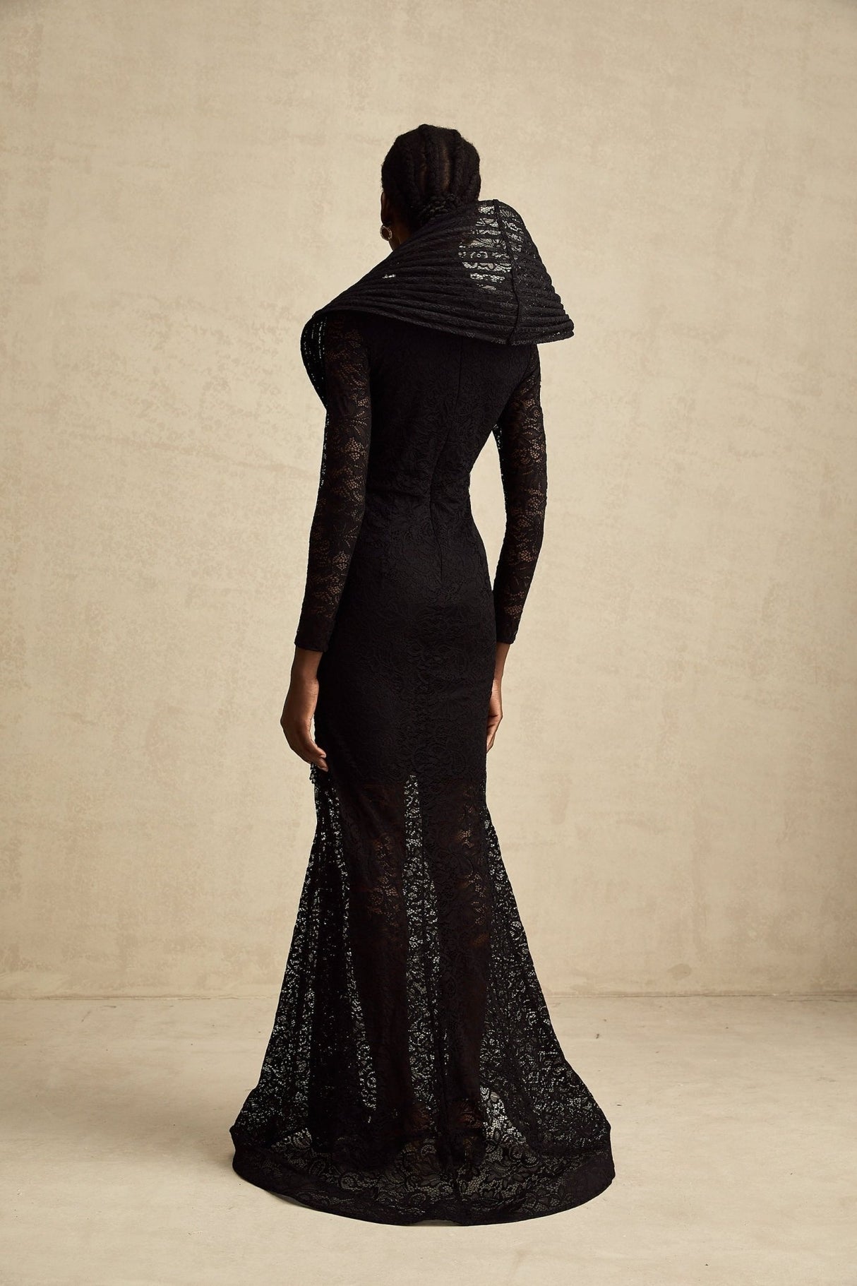 Assuntina Maxi Dress - Floral Lace Overlay - Semi - Sheer Construction - Structured Design - Fishtail Hem - Mesh Detail