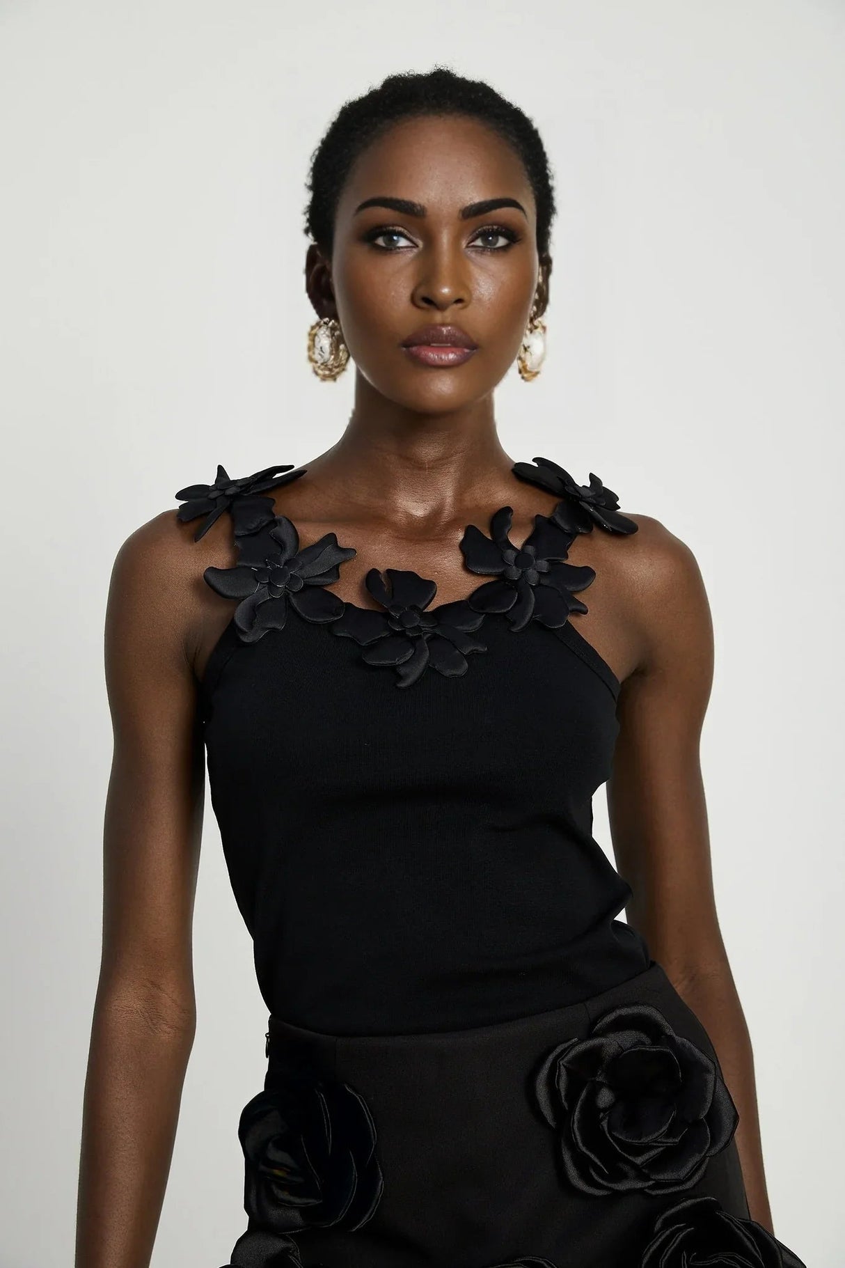 Assuntina Mini Dress - Faux - Flower Embellishment - Side Zip Fastening - Thigh Length - Straight Hem