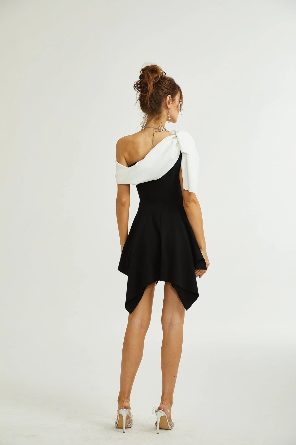 Assuntina Mini Dress - Sleeveless - Mono Shoulder - Asymmetric - Pleated