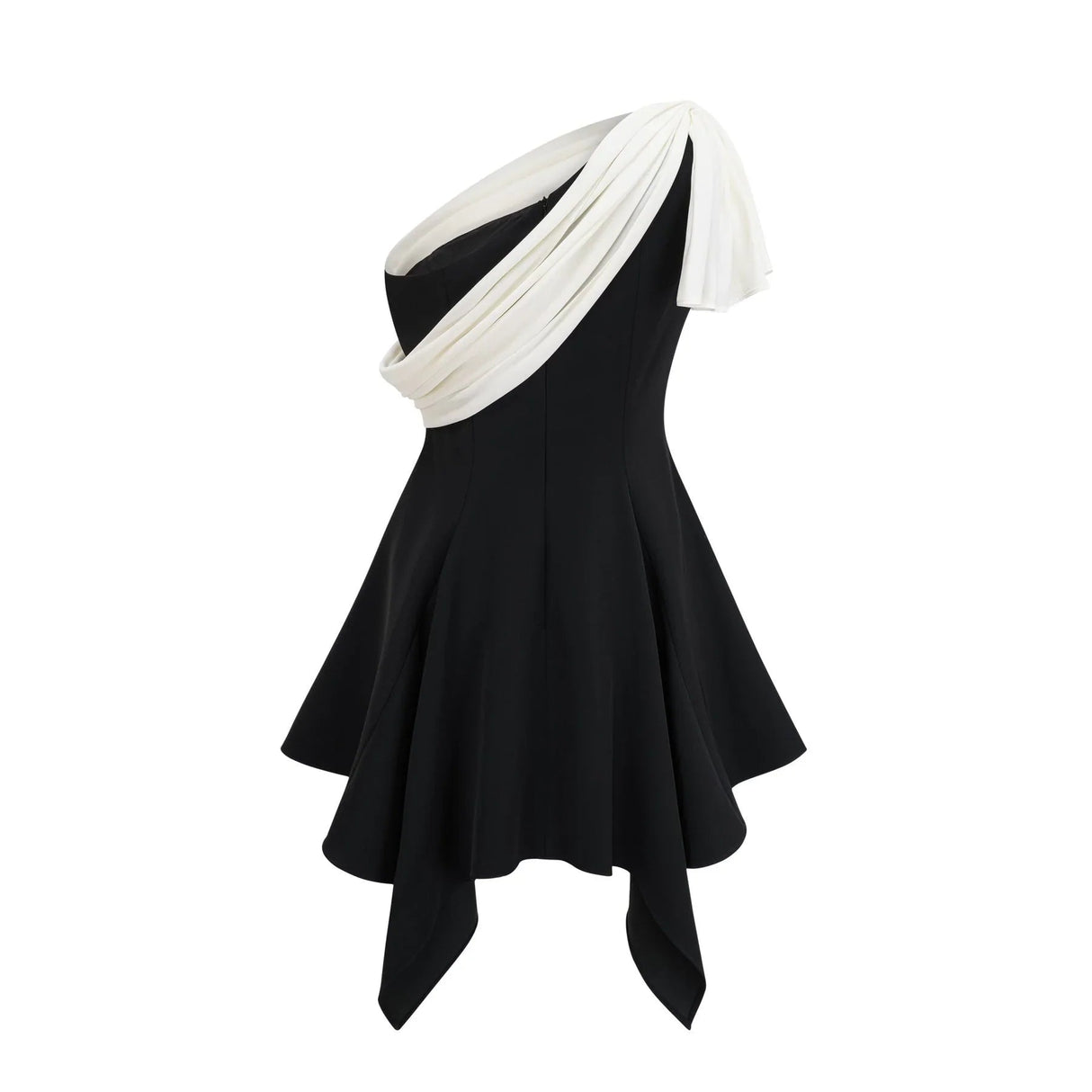 Assuntina Mini Dress - Sleeveless - Mono Shoulder - Asymmetric - Pleated