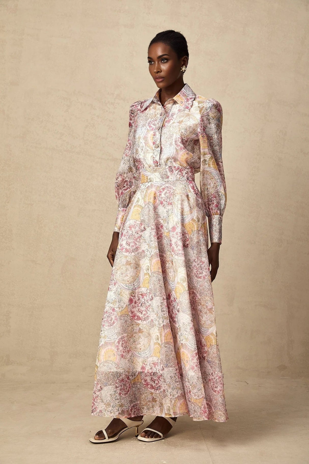Assuntina Shirt & Skirt Set Pink Pattern - Print Calf Length