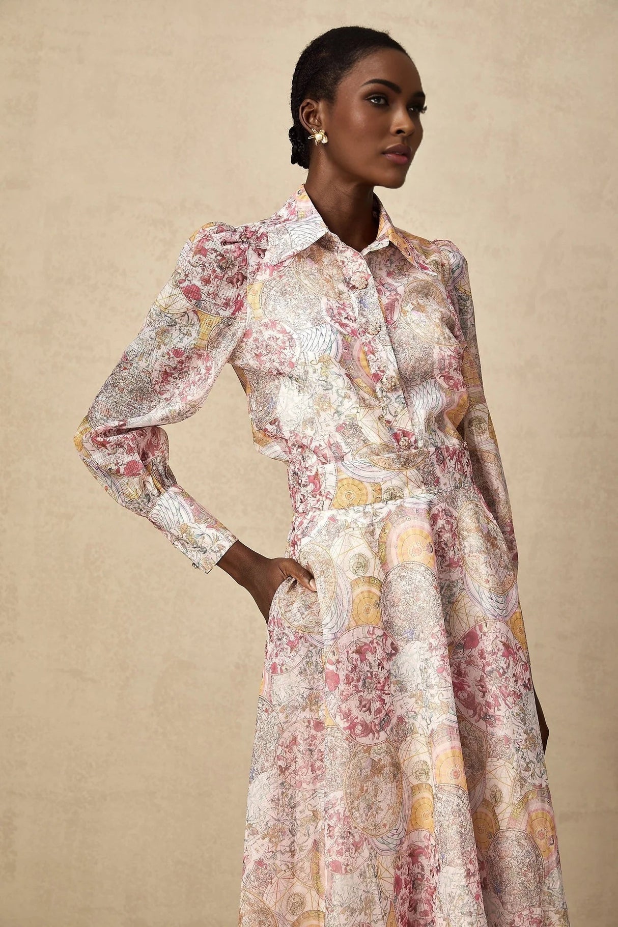 Assuntina Shirt & Skirt Set Pink Pattern - Print Calf Length