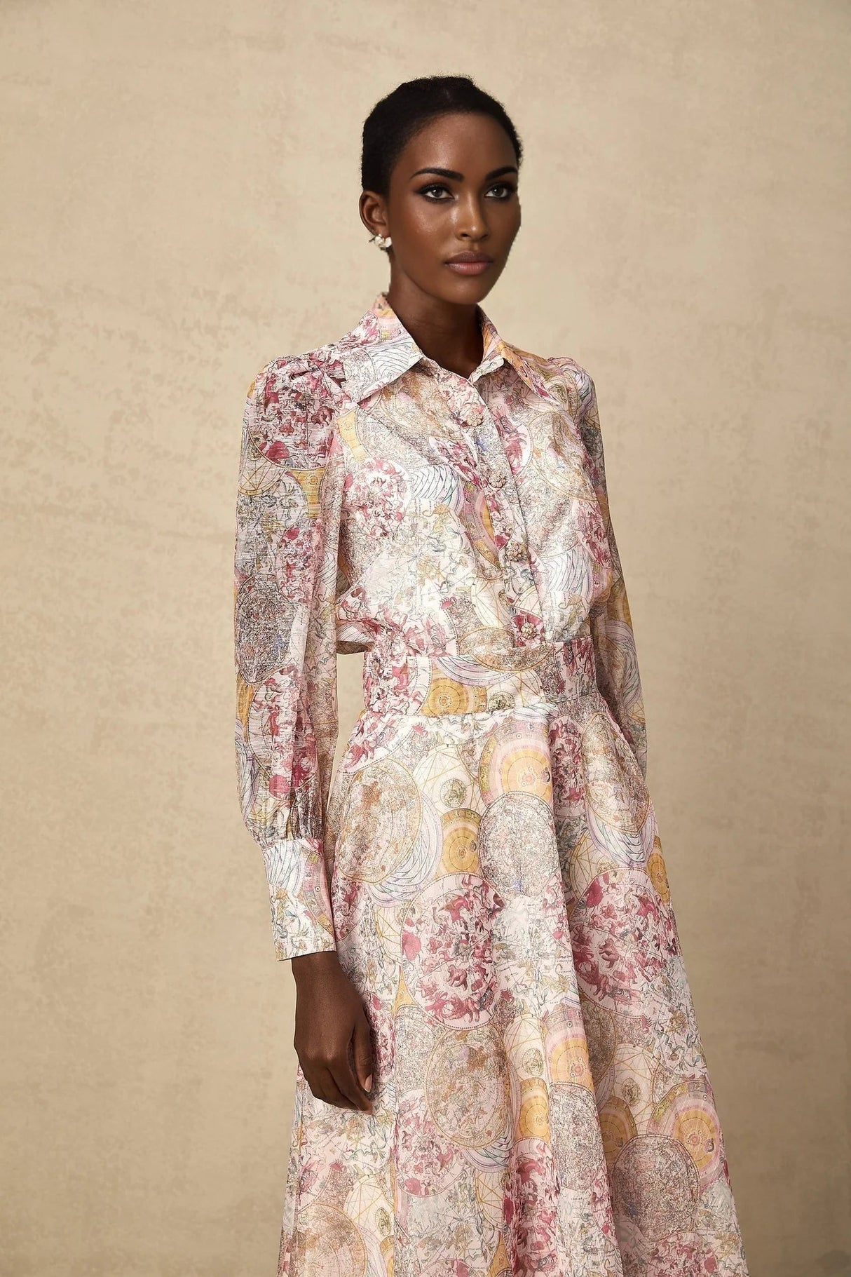 Assuntina Shirt & Skirt Set Pink Pattern - Print Calf Length