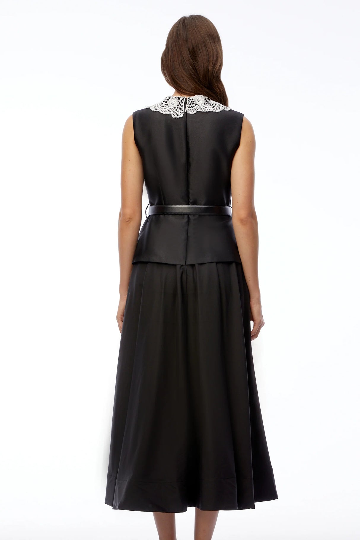 Ata Black Lace Trim Midi Dress