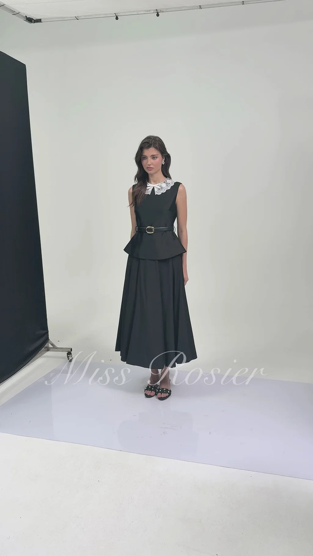 Ata Black Lace Trim Midi Dress