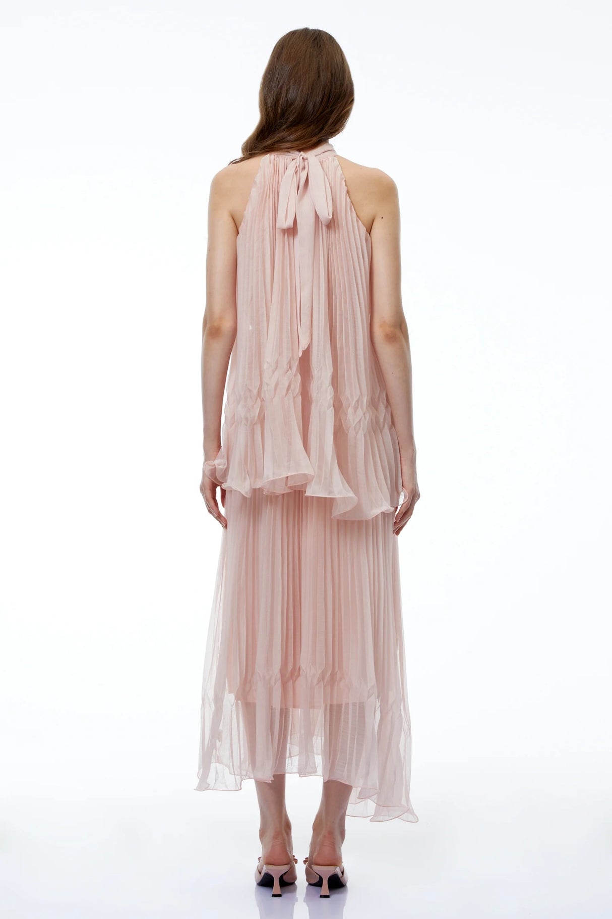 Atawhai Pink Sleeveless Pleated Midi Dress