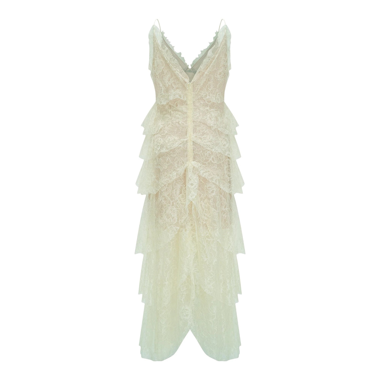 Atousa Green Layered Floral Lace Maxi Dress with Bow
