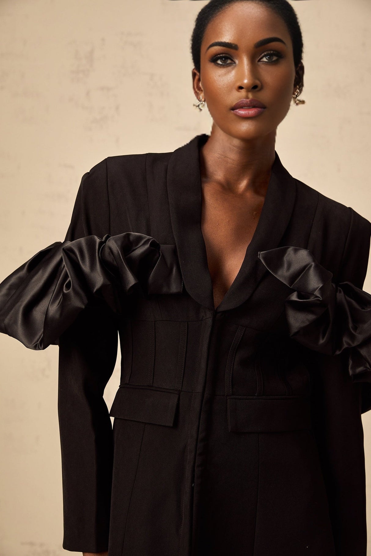 Aubree Blazer - Shawl Lapels - Boned Waist - Ruffled Detailing - Panelled Design