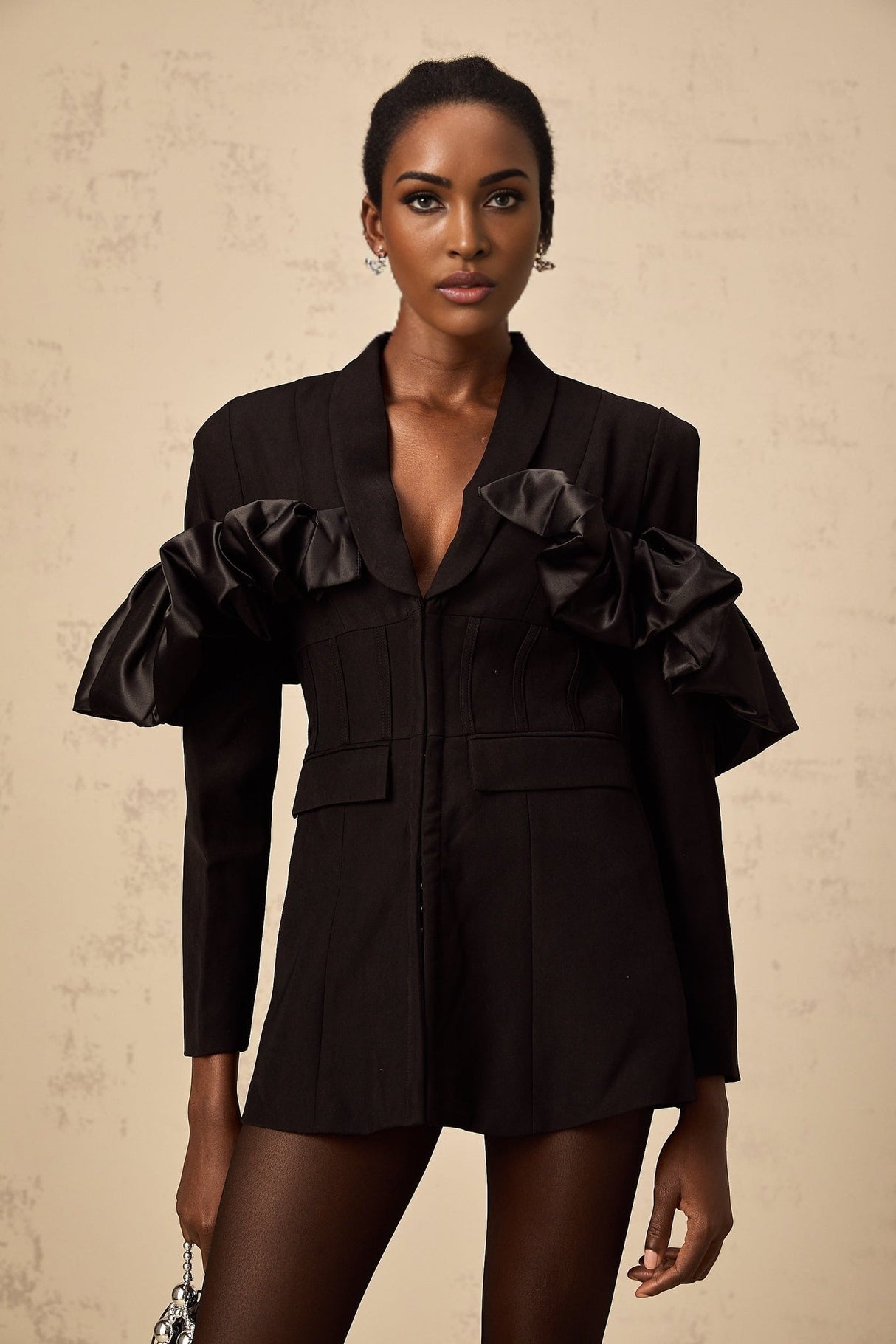 Aubree Blazer - Shawl Lapels - Boned Waist - Ruffled Detailing - Panelled Design