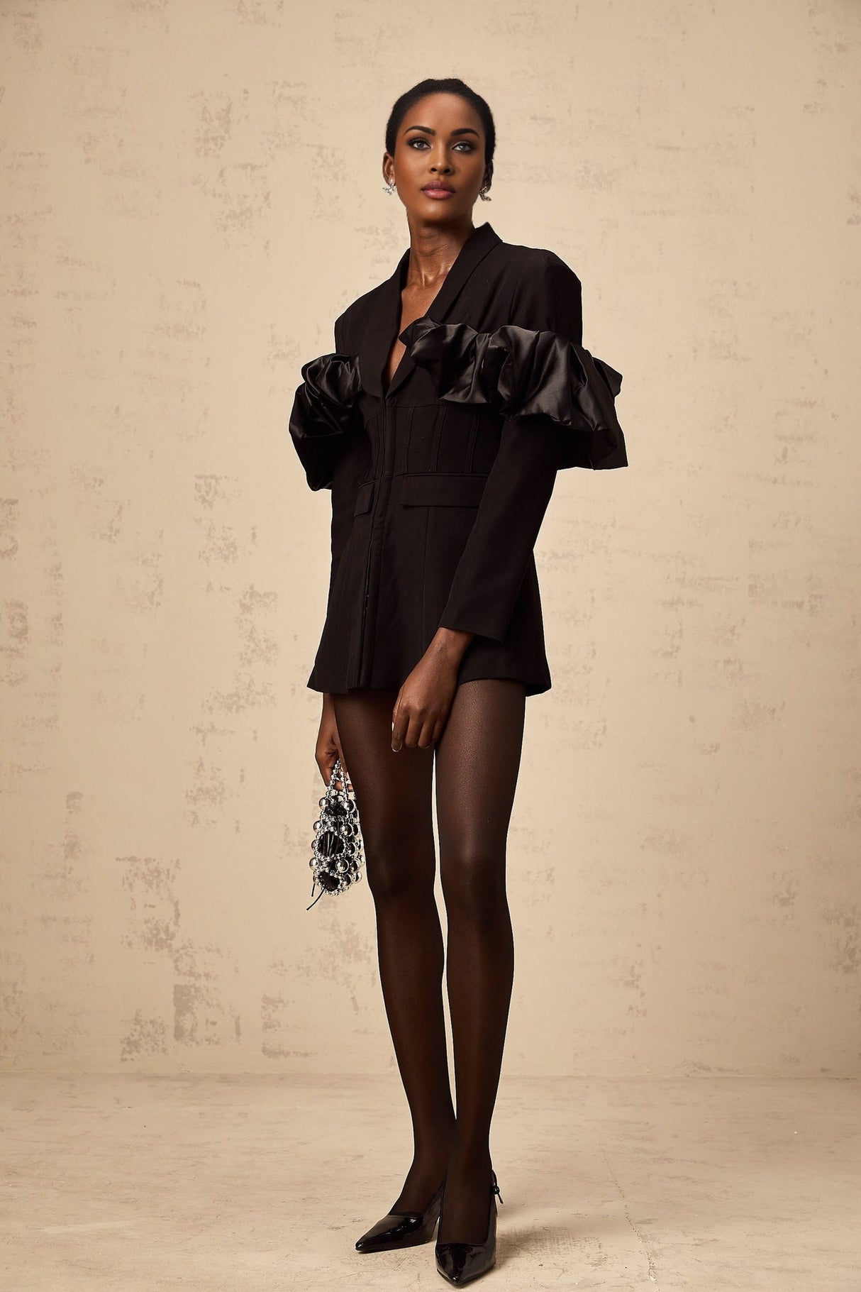 Aubree Blazer - Shawl Lapels - Boned Waist - Ruffled Detailing - Panelled Design