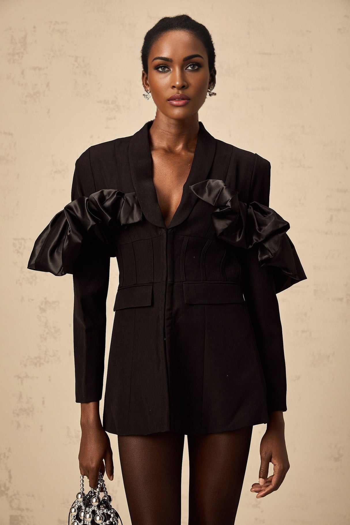 Aubree Blazer - Shawl Lapels - Boned Waist - Ruffled Detailing - Panelled Design