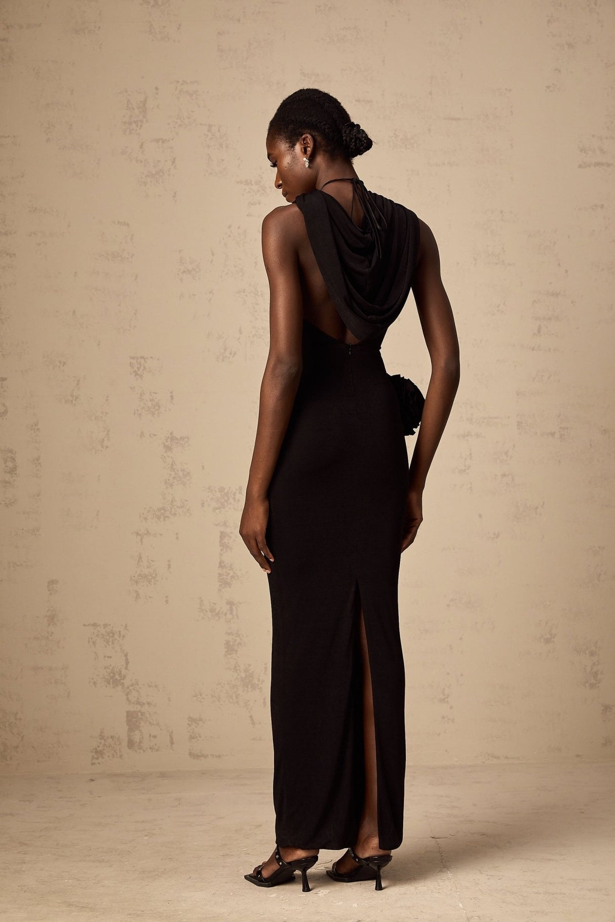 Aubree Floral Maxi Dress - Halterneck Style - Sleeveless Design - Slouchy Hood Feature - Ruched Detailing