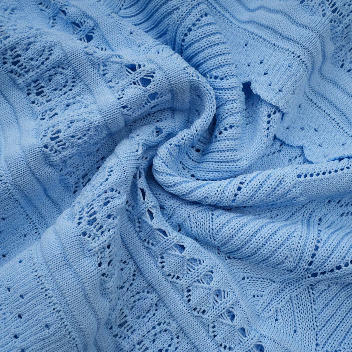 Aubree Midi Dress Blue Crochet - Knit Ruffled Trim