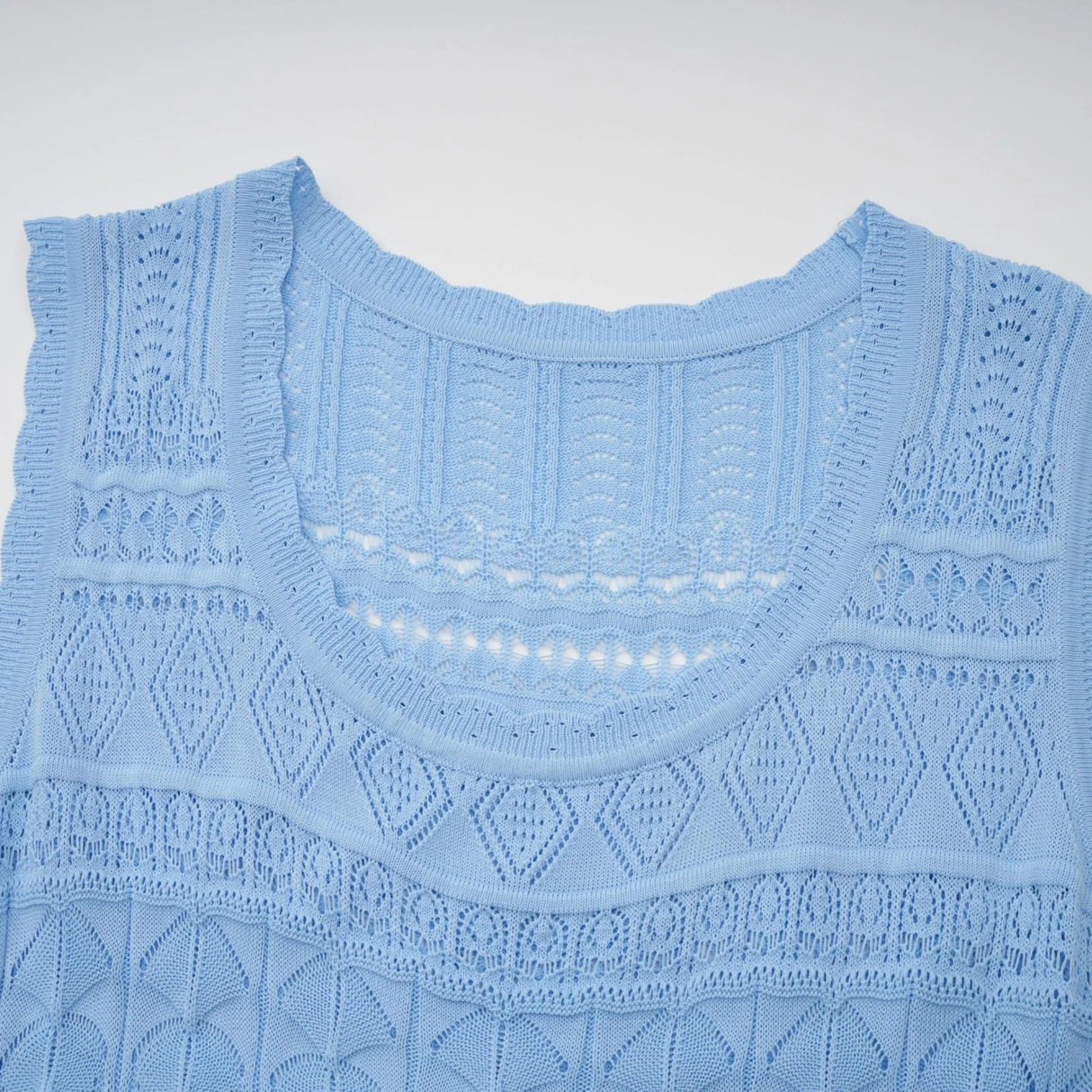 Aubree Midi Dress Blue Crochet - Knit Ruffled Trim