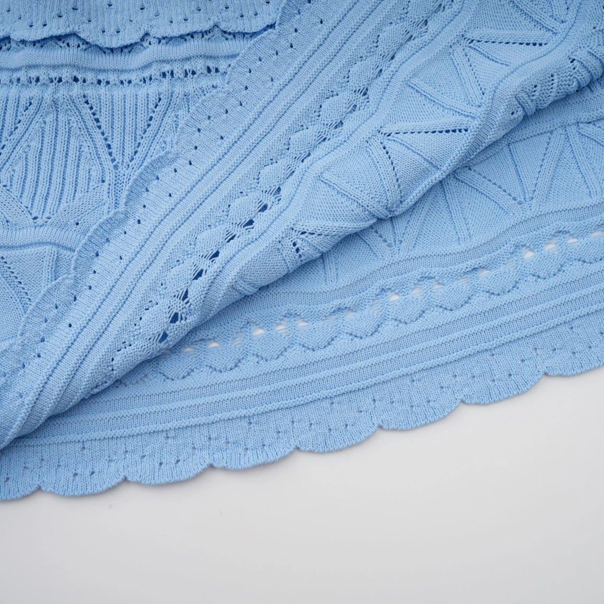 Aubree Midi Dress Blue Crochet - Knit Ruffled Trim