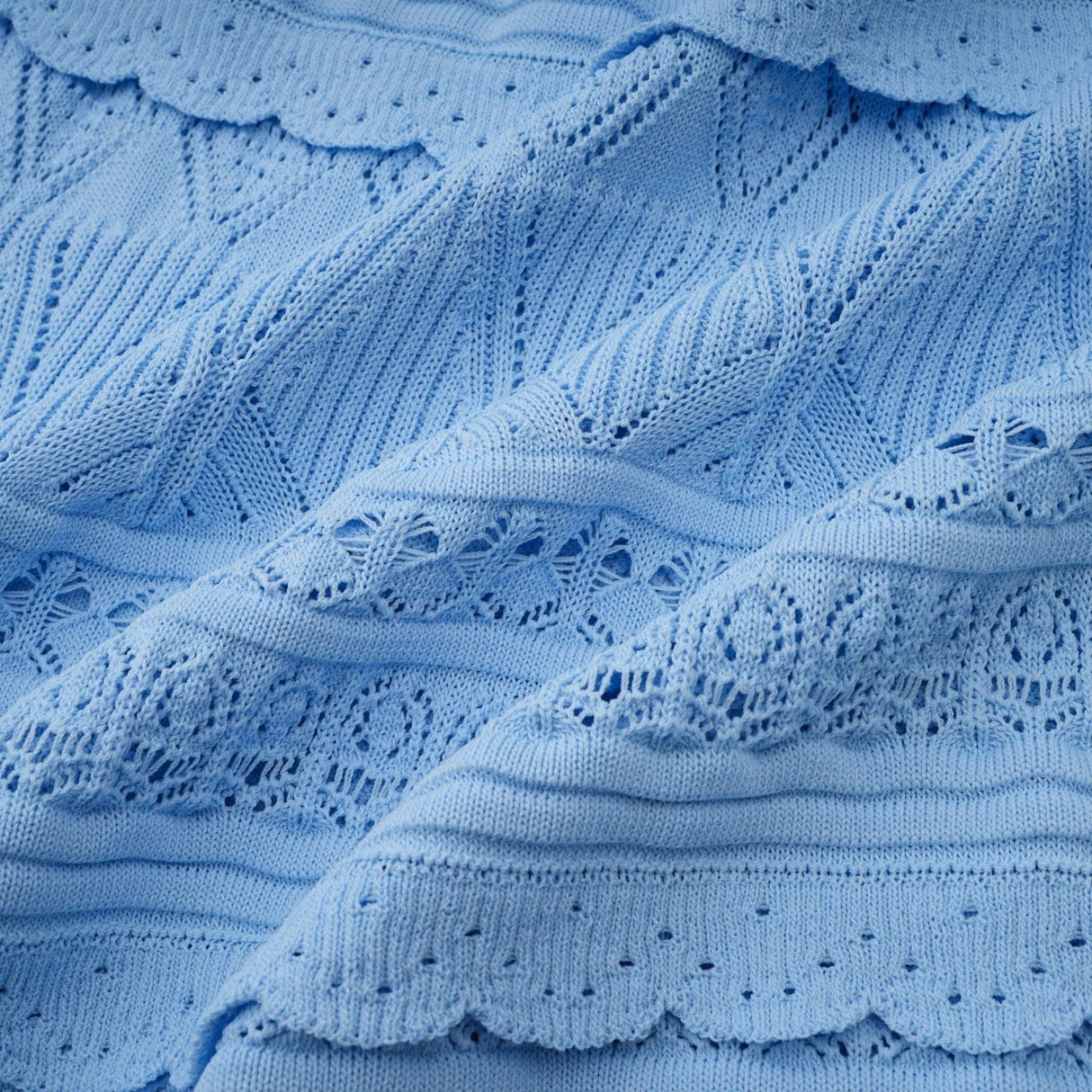 Aubree Midi Dress Blue Crochet - Knit Ruffled Trim