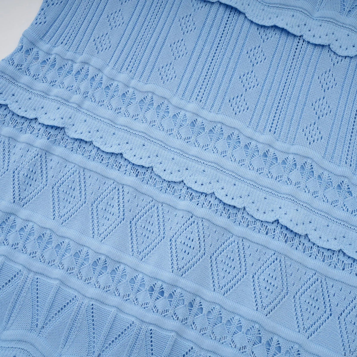 Aubree Midi Dress Blue Crochet - Knit Ruffled Trim