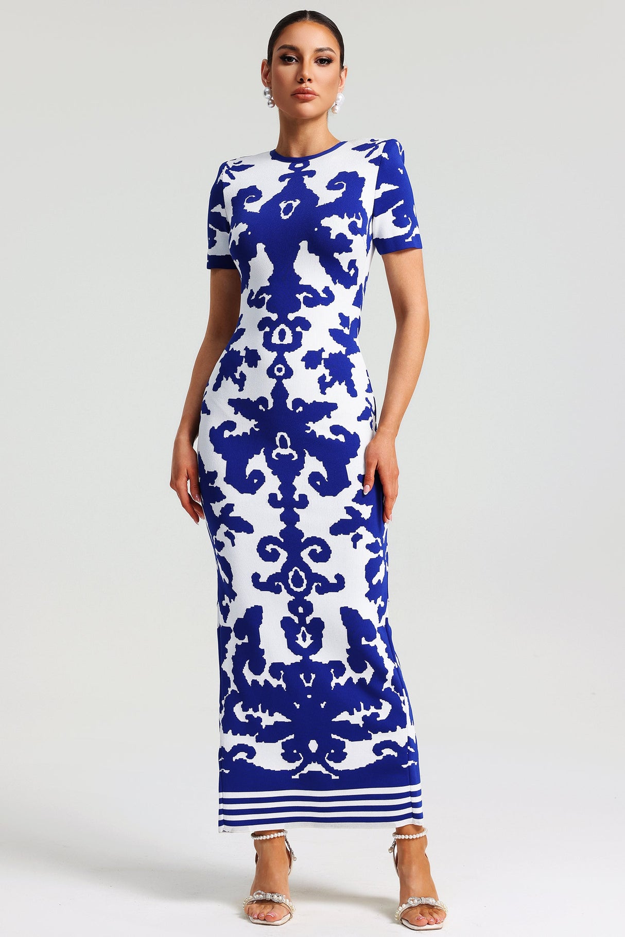 Aubrey Blue Jacquard Bandage Maxi Dress