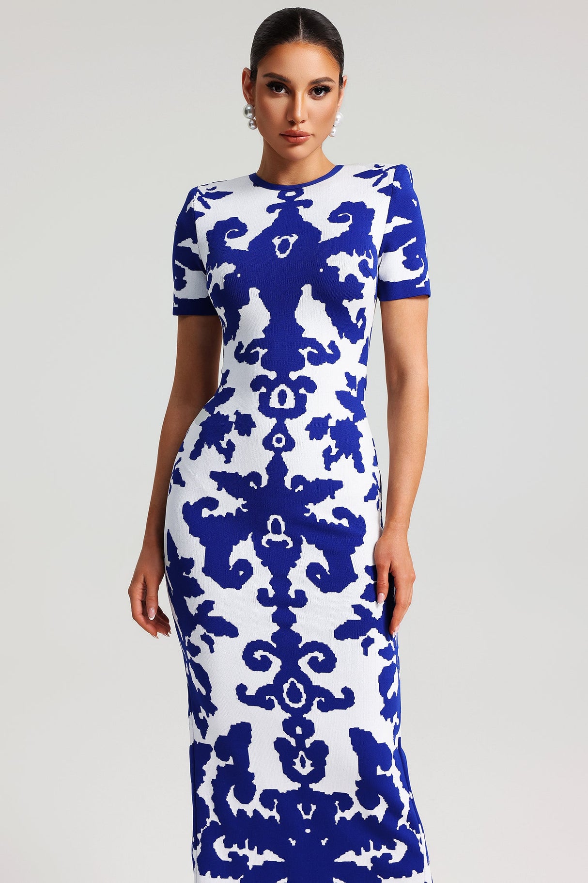 Aubrey Blue Jacquard Bandage Maxi Dress