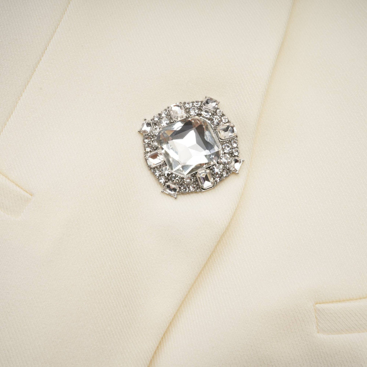 Audrey Jacket & Shorts Set - Notched Lapels - Crystal - Embellished Buttons - Cinched Waist - Flared Hem