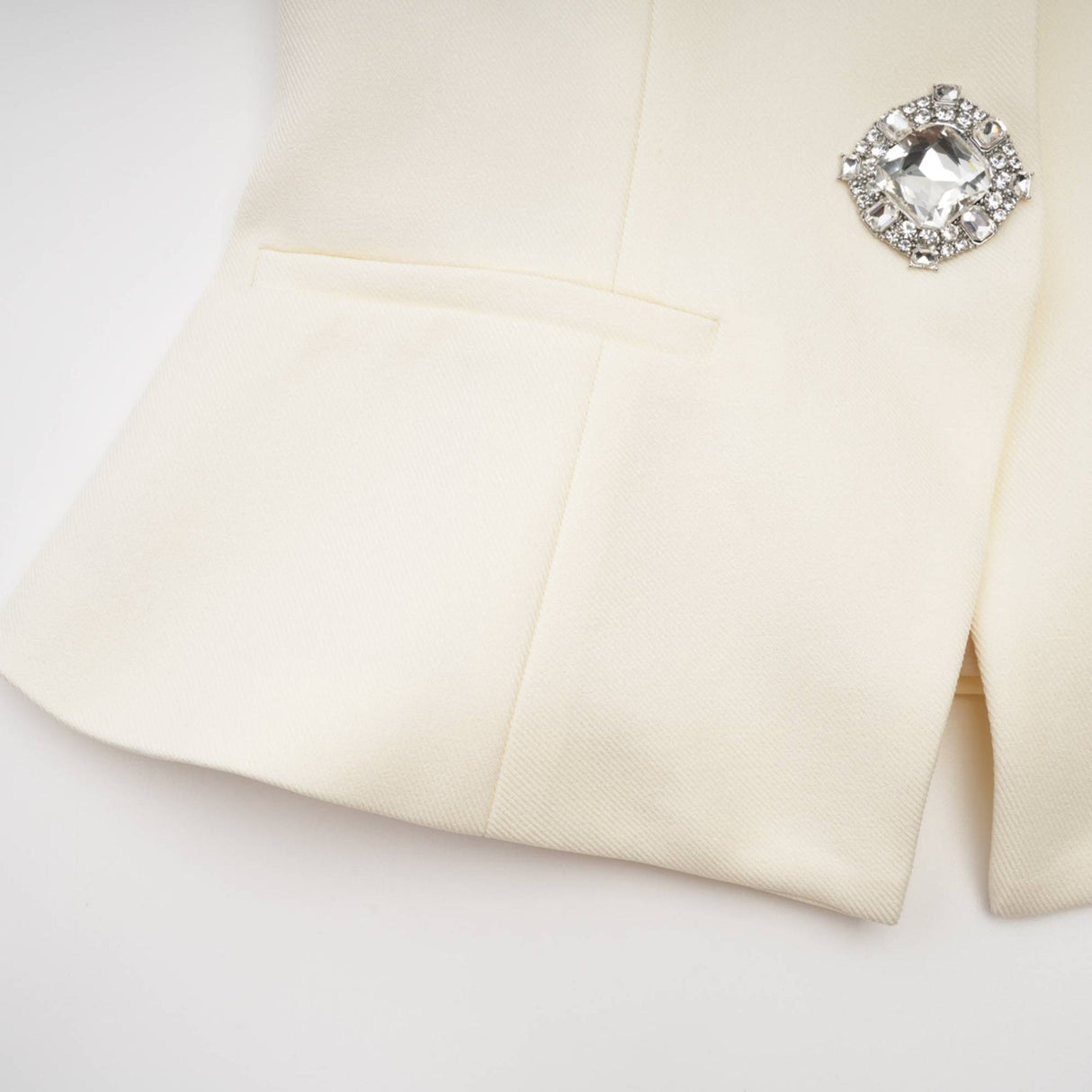 Audrey Jacket & Shorts Set - Notched Lapels - Crystal - Embellished Buttons - Cinched Waist - Flared Hem