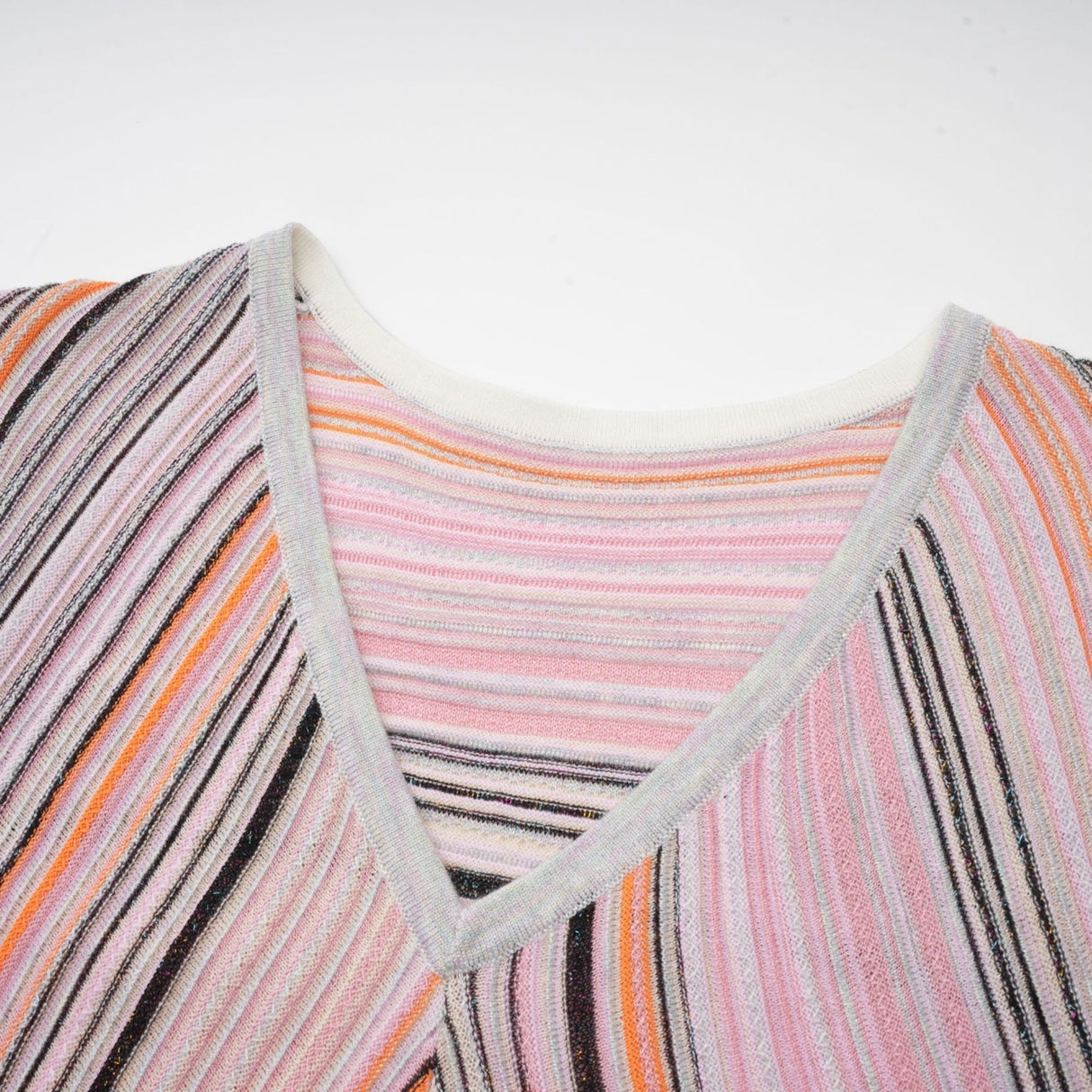 Augusta Midi Dress - V Neck - Metallic Threading - Vertical Stripes - Pleat Detailing - Elasticated Waistband