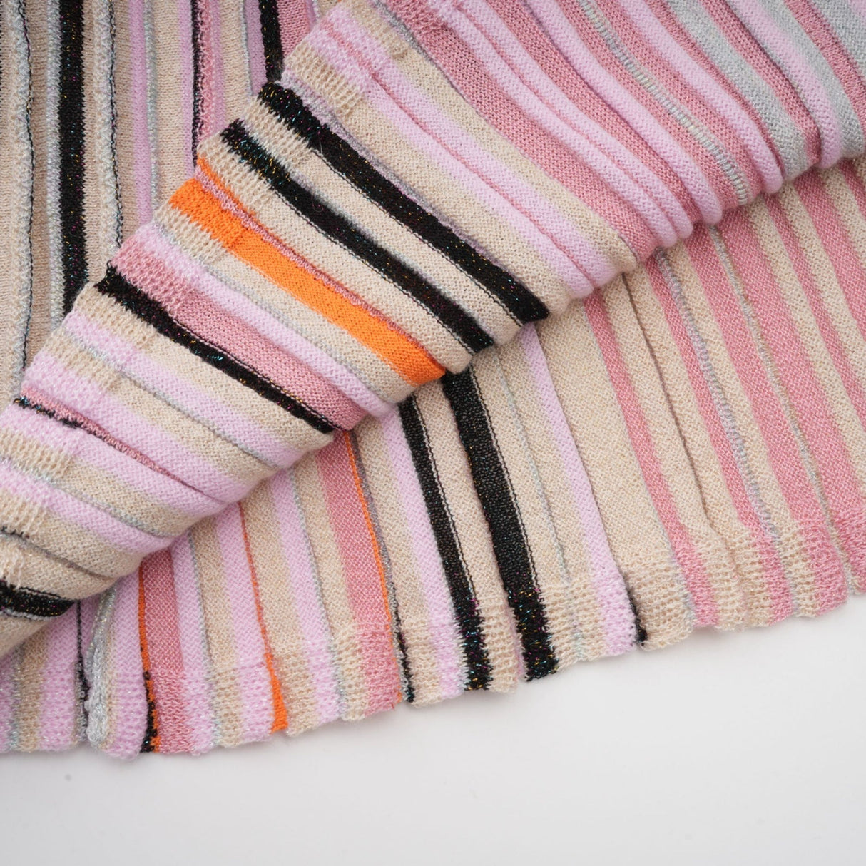 Augusta Midi Dress - V Neck - Metallic Threading - Vertical Stripes - Pleat Detailing - Elasticated Waistband